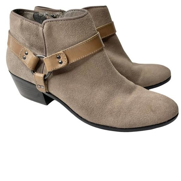 Sam Edelman Phoenix heeled tan suede ankle booties harness womens 8.5 - Picture 1 of 13